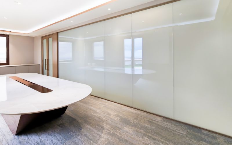 Switchable Glass Design on Glass Partition Interior