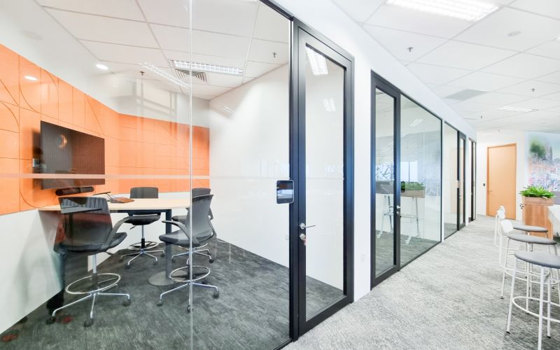 SOLO P30 Glass Partitioning System with Framed Door - Exterior
